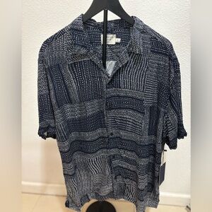 Men's Navy and White Geometric dress Shirt